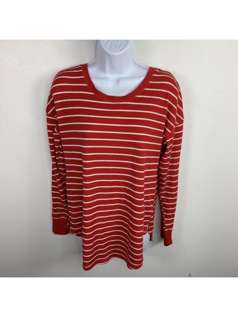 Gilligan & OMalley Red & White Striped Long Sleeve Waffle Knit Top Sleepwear M